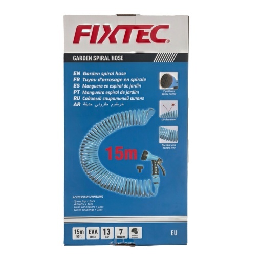 Furtun spiralat pentru gradina FIXTEC 15m, EVA, pistol cu 8 functii - Img 6
