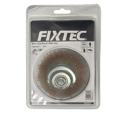 Perie Cupa FIXTEC 100 mm cu Fir din Otel 0.50 mm, filet M14x2 - Img 3