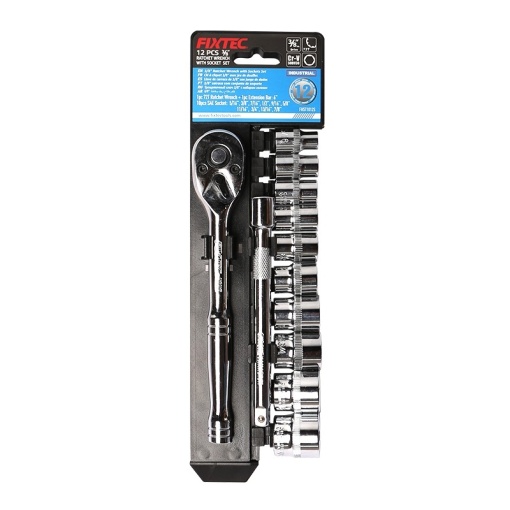Trusa clichet FIXTEC cu tubulare 3/8", 12 piese, otel CR-V - Img 2
