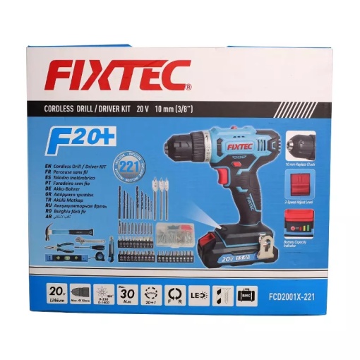Kit masina de gaurit si insurubat FIXTEC cu acumulator, LED, blocare ax, set complet de scule - Img 5