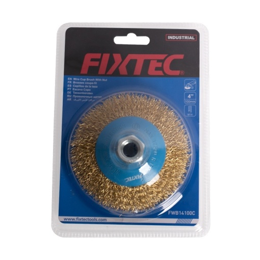 Perie rotativa tip cupa FIXTEC 100 mm cu fire ondulate si filet M14x2 - Img 2