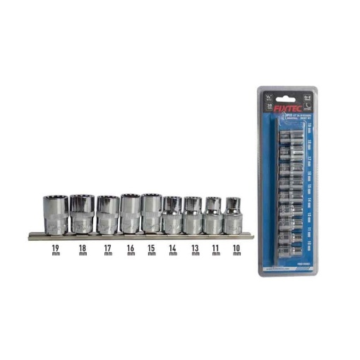 Set chei tubulare FIXTEC 9 bucati, 1/2", otel CR-V, 10-19mm - Img 5