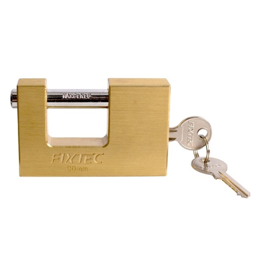 Lacat monobloc FIXTEC 80mm din alama, cu 2 chei - Img 4