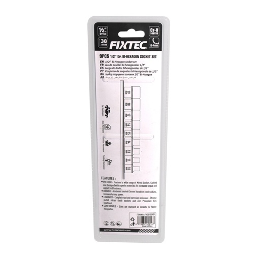 Set chei tubulare FIXTEC 9 bucati, 1/2", otel CR-V, 10-19mm - Img 2