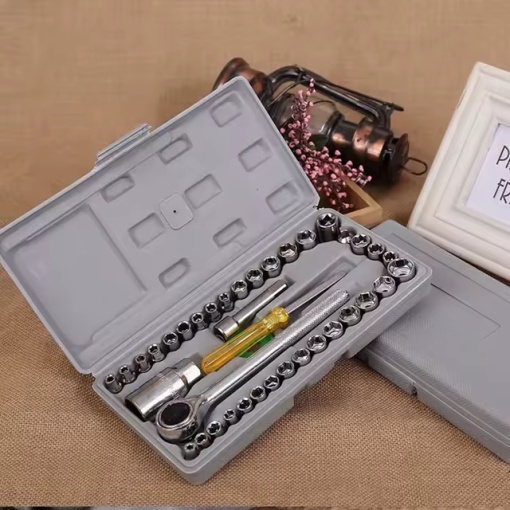 Trusa 40 piese chei tubulare cu clichet si accesorii pentru lucrari auto - Img 2