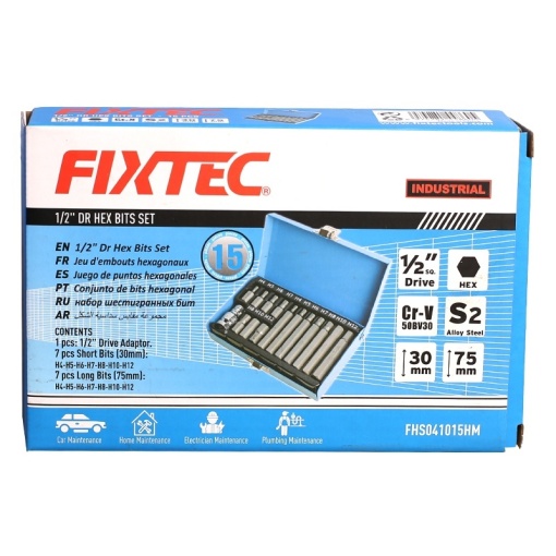 Set capete hexagonale FIXTEC 15 buc, 1/2", otel S2, cutie metalica - Img 6