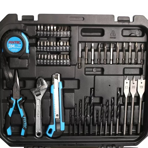 Kit masina de gaurit si insurubat FIXTEC cu acumulator, LED, blocare ax, set complet de scule - Img 3