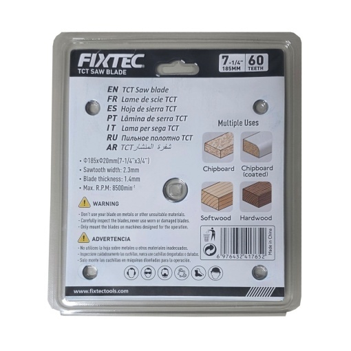 Disc Circular FIXTEC 185 mm x 60T pentru Debitare Lemn FCSB118560 - Img 2