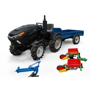Pachet Culturi Porumb Tractor 22CP Diesel Negru + Remorca + Plug + Semanatoare cu Fertilizator