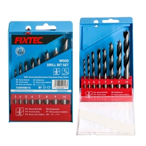 Set burghie pentru lemn FIXTEC 8 piese 3.4–10 mm