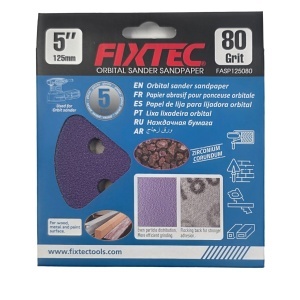 Disc de slefuire FIXTEC 125 mm granulatie P80 pentru slefuitor orbital