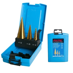 Set burghie in trepte FIXTEC, 3 bucati, 4-32mm, cutie din plastic