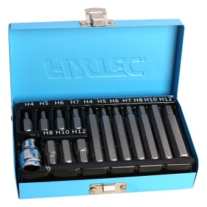 Set capete hexagonale FIXTEC 15 buc, 1/2", otel S2, cutie metalica