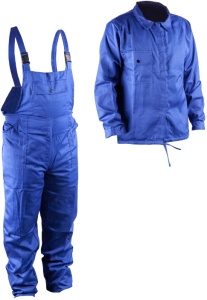 Costum de lucru albastru cu jacheta si pantalon cu pieptar