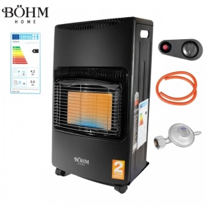 Soba pe gaz GPL pliabila Bohm BF-003B, 4.20 kW, 3 niveluri de putere, 20-80 mp + Regulator si furtun GPL 1.5 m