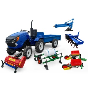 Pachet Tractor 22CP Diesel Albastru COMPLET – Remorca, Plug, Freza, Tocator, Semanatoare si Pulverizator