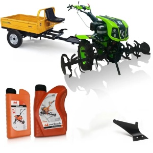 Motocultor 18CP Benzina LAND MASTER + Remorca 600kg + 2 Pluguri + Uleiuri – Pachet Complet
