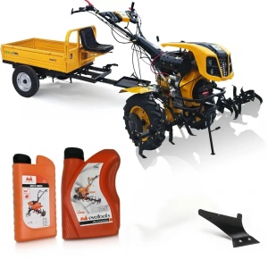 Motocultor Diesel 16CP cu Diferential + Remorca 600kg + 2 Pluguri + Uleiuri – Pachet Complet