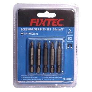 Set 5 biti magnetici PH1 FIXTEC S2 50 mm