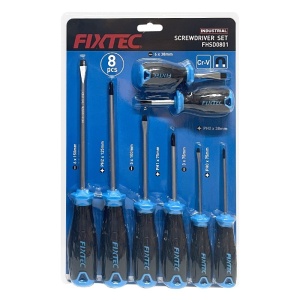 Set profesional 8 surubelnite FIXTEC cu maner soft grip bicolor