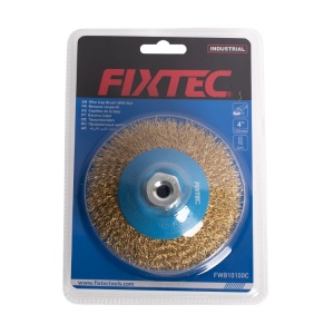 Perie tip Cupa FIXTEC 100 mm cu Fir de Otel 0.50 mm M14 - Img 2