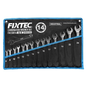 Set de chei combinate FIXTEC 14 bucati, otel CR-V, cu husa inclusa