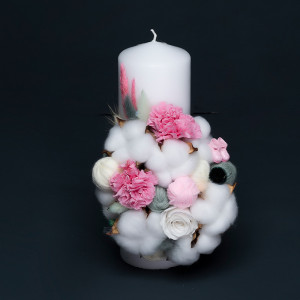Lumânare de botez “Botoșei” roz ceramică