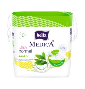 Medica Ultra Normal – Absorbante igienice subțiri cu extract de ceai verde, 10 buc, pentru pielea foarte sensibilă