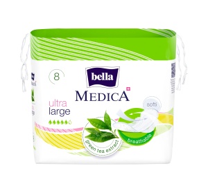 Medica Ultra Large - Absorbante igienice subțiri alungite, 8 buc, cu ceai verde pentru flux abundent