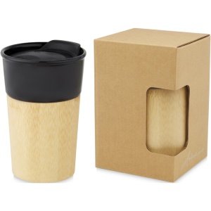 Cană de porțelan Pereira 320 ml cu perete exterior din bambus