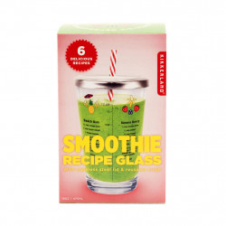 Pahar din sticla cu retete smoothie in cutie