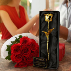 Trandafir placat cu aur de 24K cu buchet de trandafiri