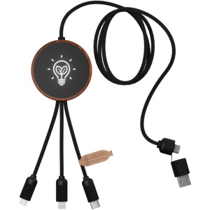 Cablu de încărcare SCX.design C40 5-în-1 din rPET cu logo luminos și suport de încărcare de 10W