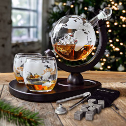 Set cadou decantor bauturi Glob Deluxe cu 2 pahare si accesorii Craciun