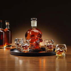Set cadou Decantor Craniu cu 4 pahare si suport din lemn