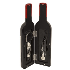Set cutie sticla de vin cu 3 accesorii deschisa