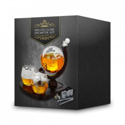 Set cadou decantor bauturi Glob Deluxe cu 2 pahare si accesorii in cutie