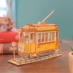 Puzzle 3D lemn Tramvai galben