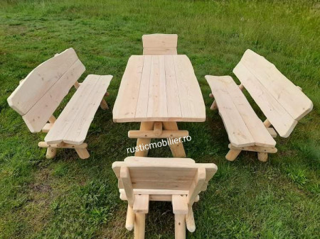 Masa cu băncuțe și scaune lemn rotund R1