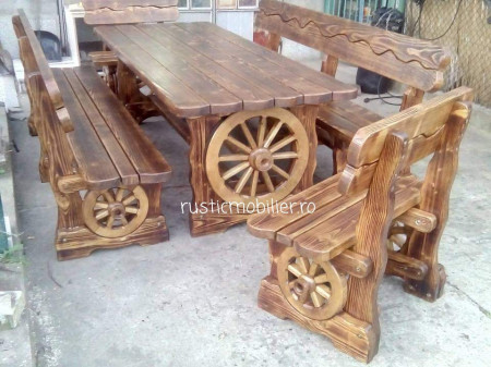 Masa cu bancute si scaune model roata car
