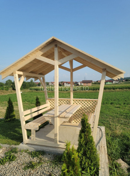 Pavilion, foisor gradina cu masa si banci, lemn - Img 3