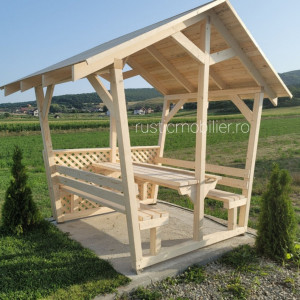 Pavilion, foisor gradina cu masa si banci, lemn - Img 2