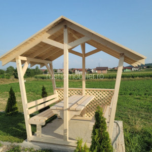 Pavilion, foisor gradina cu masa si banci, lemn - Img 3