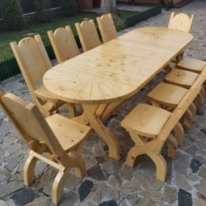 Set masa lemn cu 10 scaune