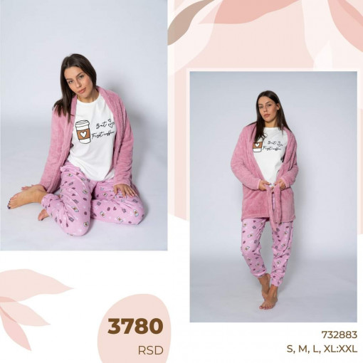 Ženska pidžama sa bademantilom roze