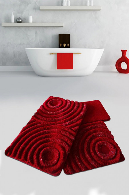 Tepih za kupatilo- crveni talasi, set 3 komada Wave Kırmızı