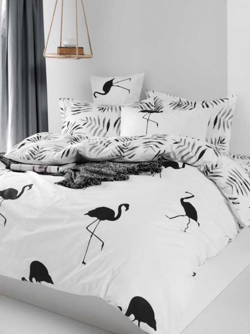 Enlora home za bračni krevet- flamingos- dvostrana jorganska navlaka- belo crna Ep-018980