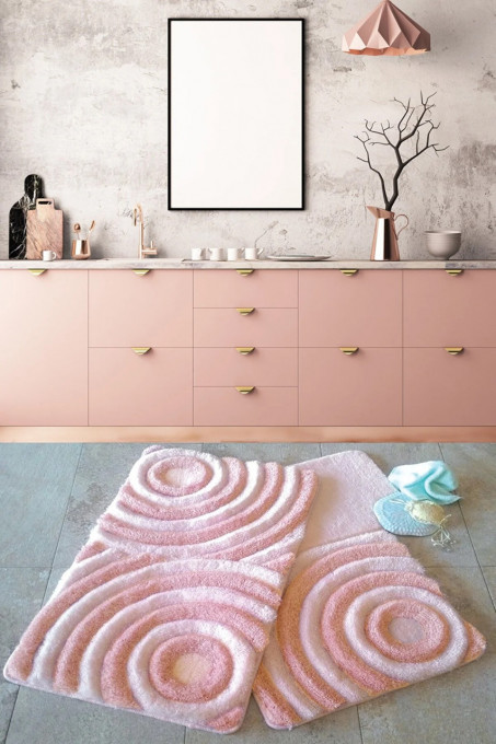 Tepih za kupatilo- puder roze talasi, set 3 komada Wave Pudra