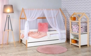 Krevet kućica sa fiokom i dušekom 180x80 DOMEK - BELA (bukva)