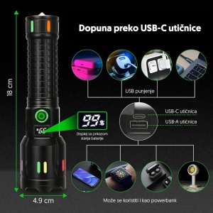 Punjiva LED baterijska lampa sa displejem EL240 - Img 4